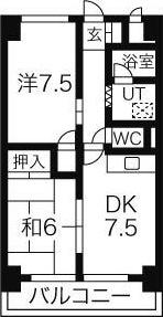 コスモハイム七番町(2DK/5階)の間取り写真