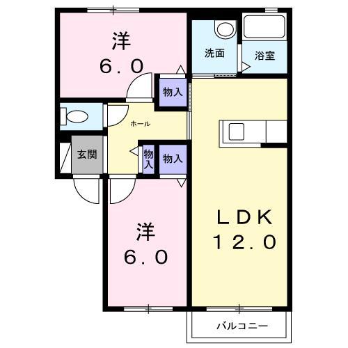 ヴィラ響B棟(2LDK/2階)の間取り写真