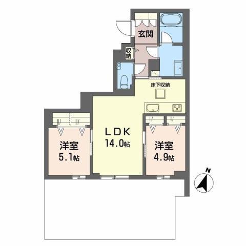 プレミアス大濠西(2LDK/1階)の間取り写真