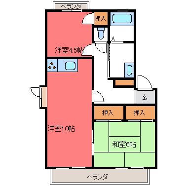 エクセルメゾンA棟(2LDK/1階)の間取り写真