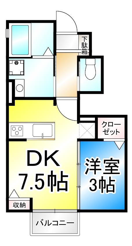 ヴィラ飯綱(1DK/1階)の間取り写真