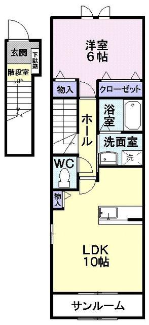 ヴィアーレ・13(1LDK/2階)の間取り写真