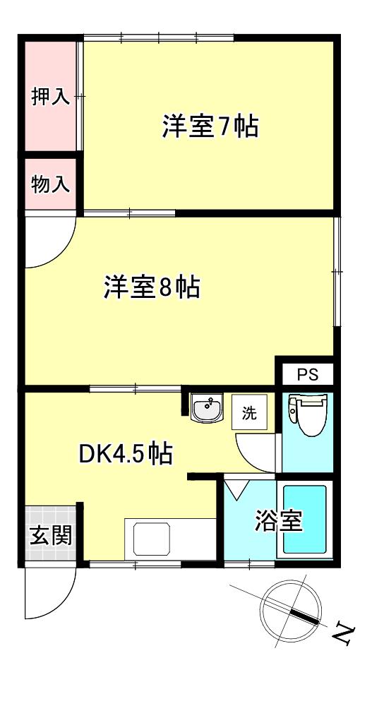 本荘ロイヤルコートA(2K/1階)の間取り写真