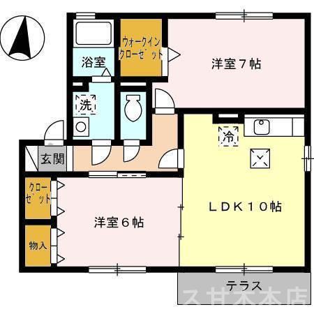 クレイドル A棟(2LDK/1階)の間取り写真