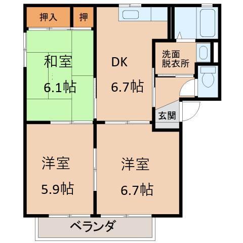 シャーメゾンくすの木(3DK/2階)の間取り写真
