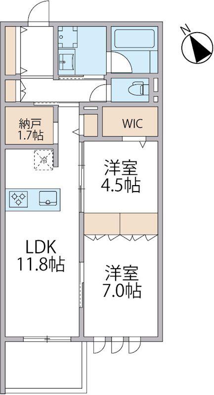 パークアヴェニュー湘南辻堂 南棟(2LDK/2階)の間取り写真