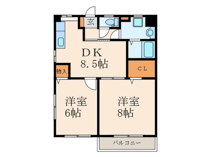 グレースヴィラ白銀(2DK/3階)の間取り写真