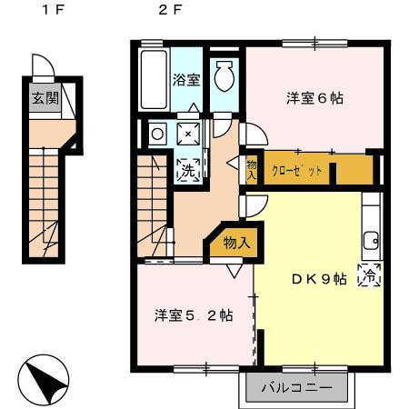 メゾンDDソウェルB(2DK/2階)の間取り写真