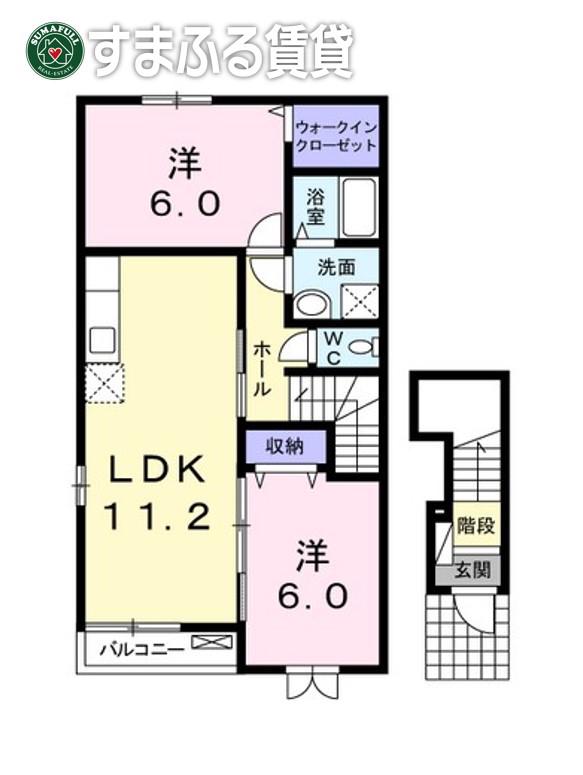 プリフィオーレA(2LDK/2階)の間取り写真
