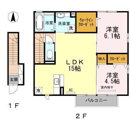 アッファービレ II棟(2LDK/2階)の間取り写真