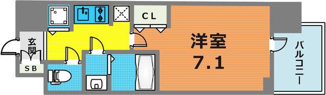 ラヴ神戸三宮(1K/13階)の間取り写真