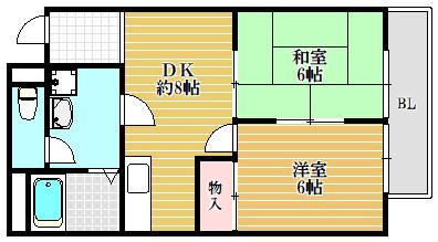 グラシア南津の辺(2LDK/3階)の間取り写真