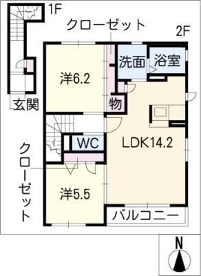 サニーコート高師 A棟(2LDK/2階)の間取り写真