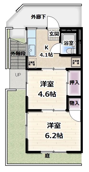 東峰第二ハイツ(2K/1階)の間取り写真