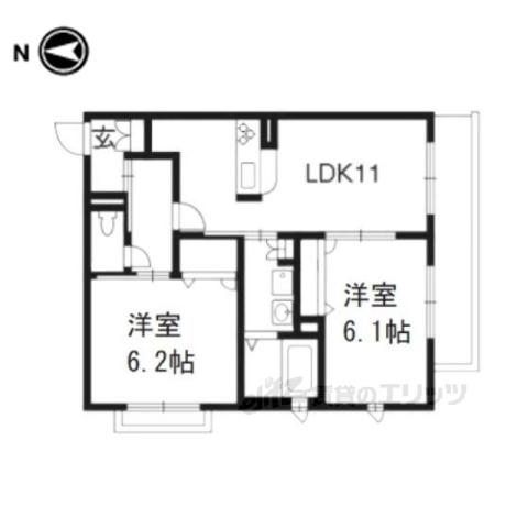 シャルマン這登(2LDK/3階)の間取り写真