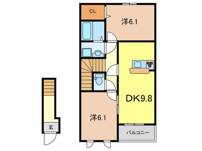 リュクス西明石II(2DK/2階)の間取り写真
