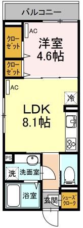 CASA HERMOSA(1LDK/2階)の間取り写真