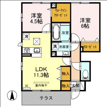 心静庵 一番館(2LDK/1階)の間取り写真