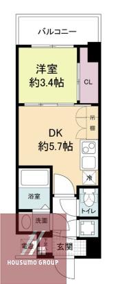セレニテ新大阪カルム(1DK/9階)の間取り写真