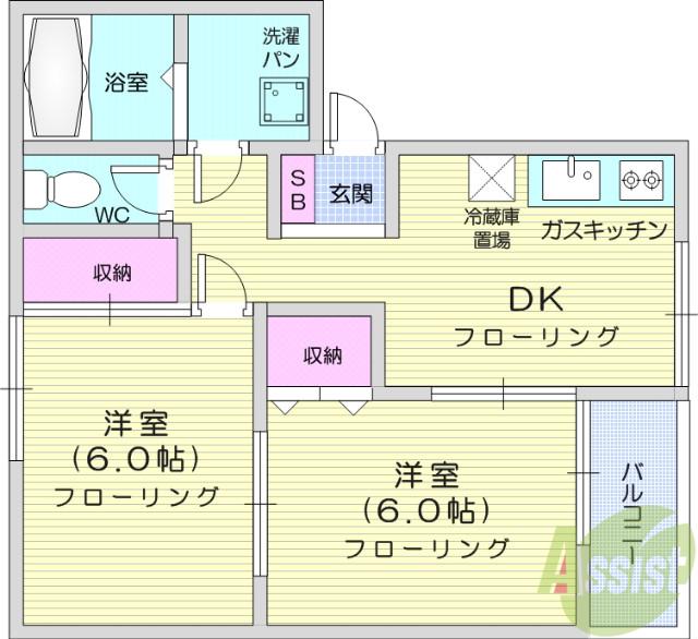 グリーンウッド水の森(2DK/2階)の間取り写真