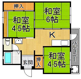 宝梅園3号棟(3K/4階)の間取り写真