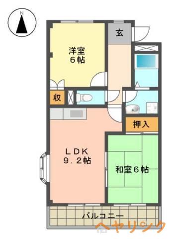 鈴の木ハイツB(2LDK/2階)の間取り写真