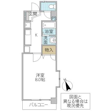 フォーライフヴィラ大工町(1K/2階)の間取り写真
