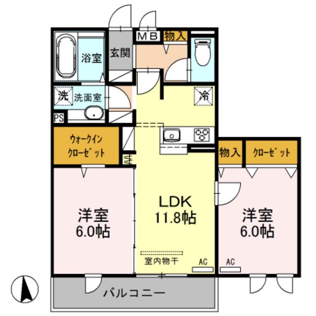 D-ROOMTODA FRONT COURT A(2LDK/2階)の間取り写真