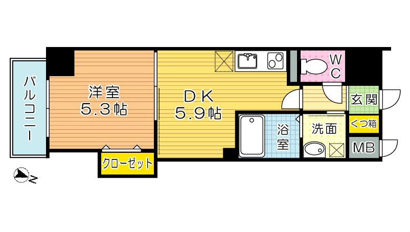 THE SQUARE・GRAND RESIDENCEザ・スクエア グ(1DK/4階)の間取り写真