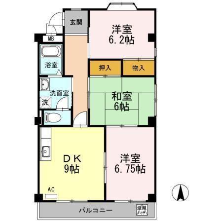 ヴィクトワール尾崎山(3DK/4階)の間取り写真