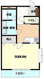 チューリップII(1K/2階)の間取り写真