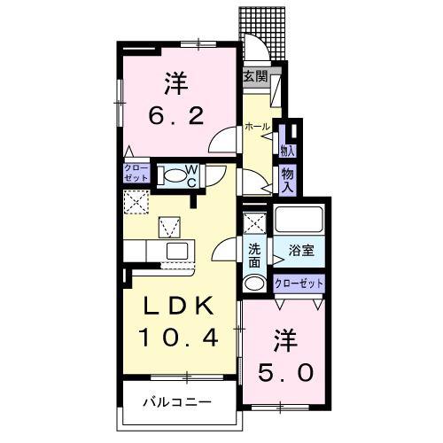カーサルジェンドII(2LDK/1階)の間取り写真