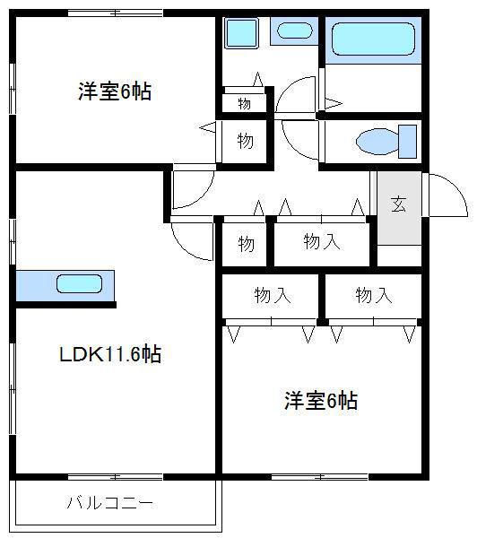 相原スクエアB区(2LDK/1階)の間取り写真