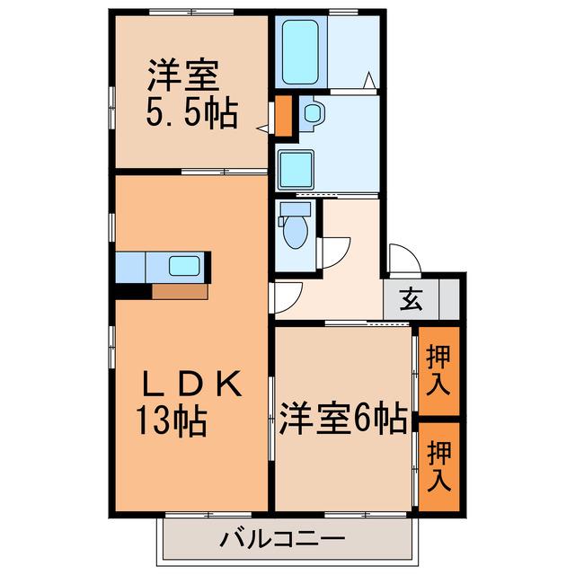 フローラ神領(2LDK/2階)の間取り写真