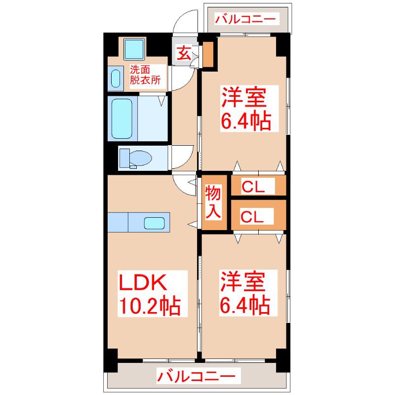プランドールえびす II(2LDK/2階)の間取り写真