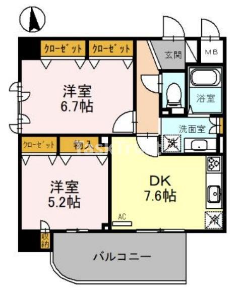 D-ROOM FUTABA(2DK/8階)の間取り写真