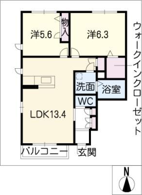 メゾン・ド・ボヌール(2LDK/1階)の間取り写真