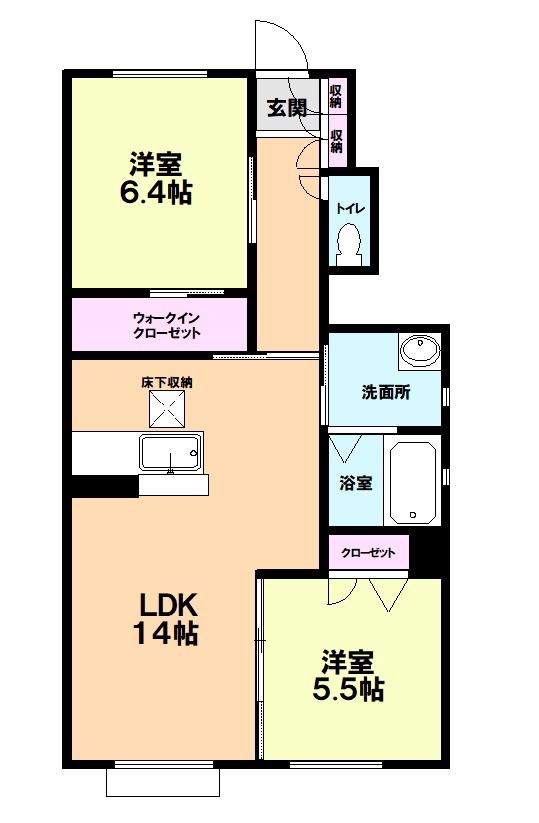 プロヌーブさくら A棟(2LDK/1階)の間取り写真