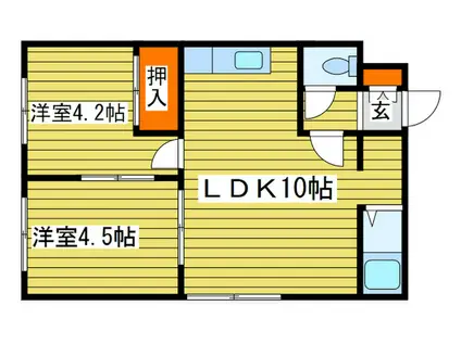 141コーポ(2LDK/4階)の間取り写真