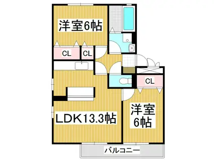 ペイサージュD(2LDK/2階)の間取り写真