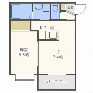 ヴェルテュ麻生(1LDK/2階)の間取り写真