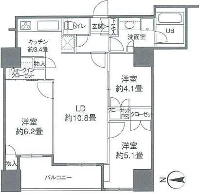 カスタリアタワー品川シーサイド(3LDK/14階)の間取り写真