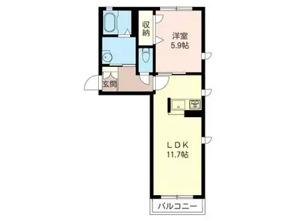 シャンブル クレア(1LDK/1階)の間取り写真