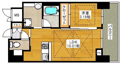 ノルデンタワー江坂プレミアム(1LDK/2階)の間取り写真