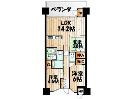 ライブスクエア小倉駅オーシャンテラス(3LDK/3階)の間取り写真