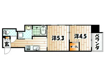 ラ・フェリス下到津(2K/6階)の間取り写真