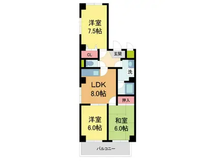 JR東海道本線 甲子園口駅 徒歩4分 3階建 築29年(3DK/3階)の間取り写真