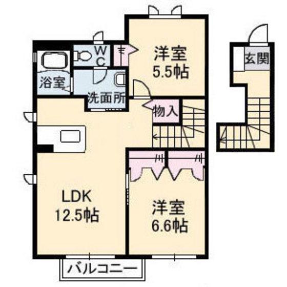 シャーメゾン エスパシオ 1番館(2LDK/2階)の間取り写真