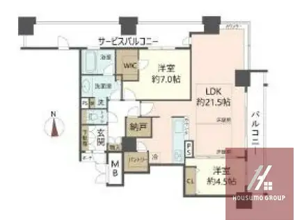 シティタワー堀江(2LDK/27階)の間取り写真