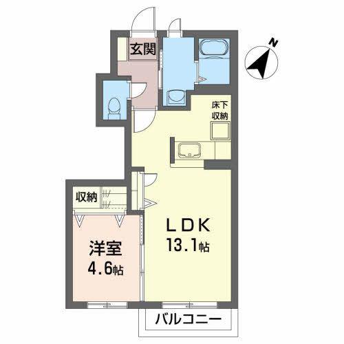 イーストヴィレッジ A(1LDK/1階)の間取り写真